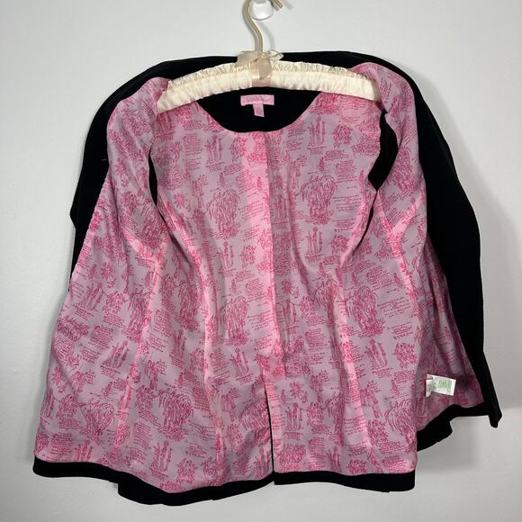 Lilly Pulitzer Black One Button Blazer Jacket Women’s Small Pink Script Lining - Picture 5 of 14